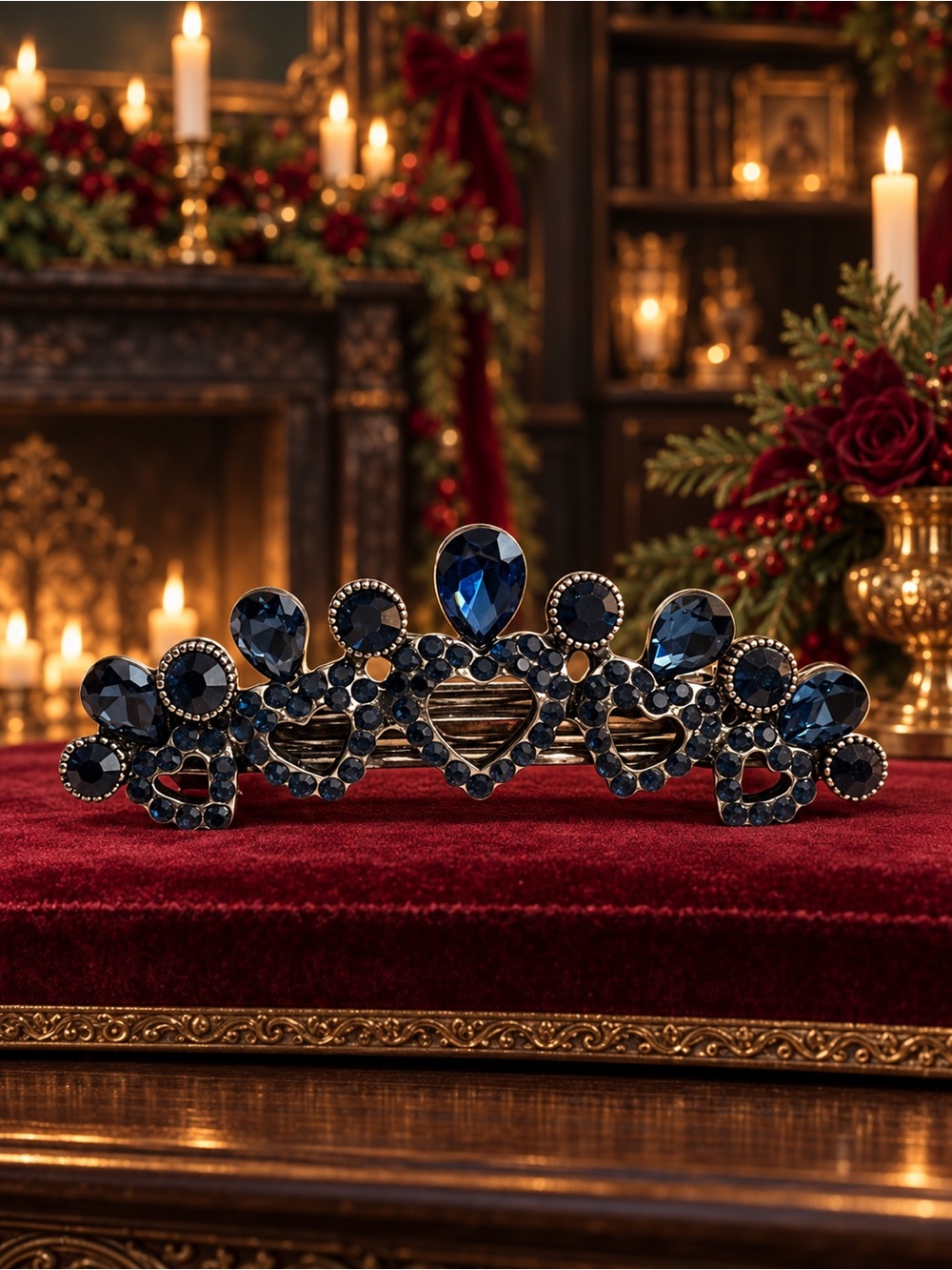 The Eleanor Collection Blue Sapphire Crystal Rhinestone Heart Hair Barrette